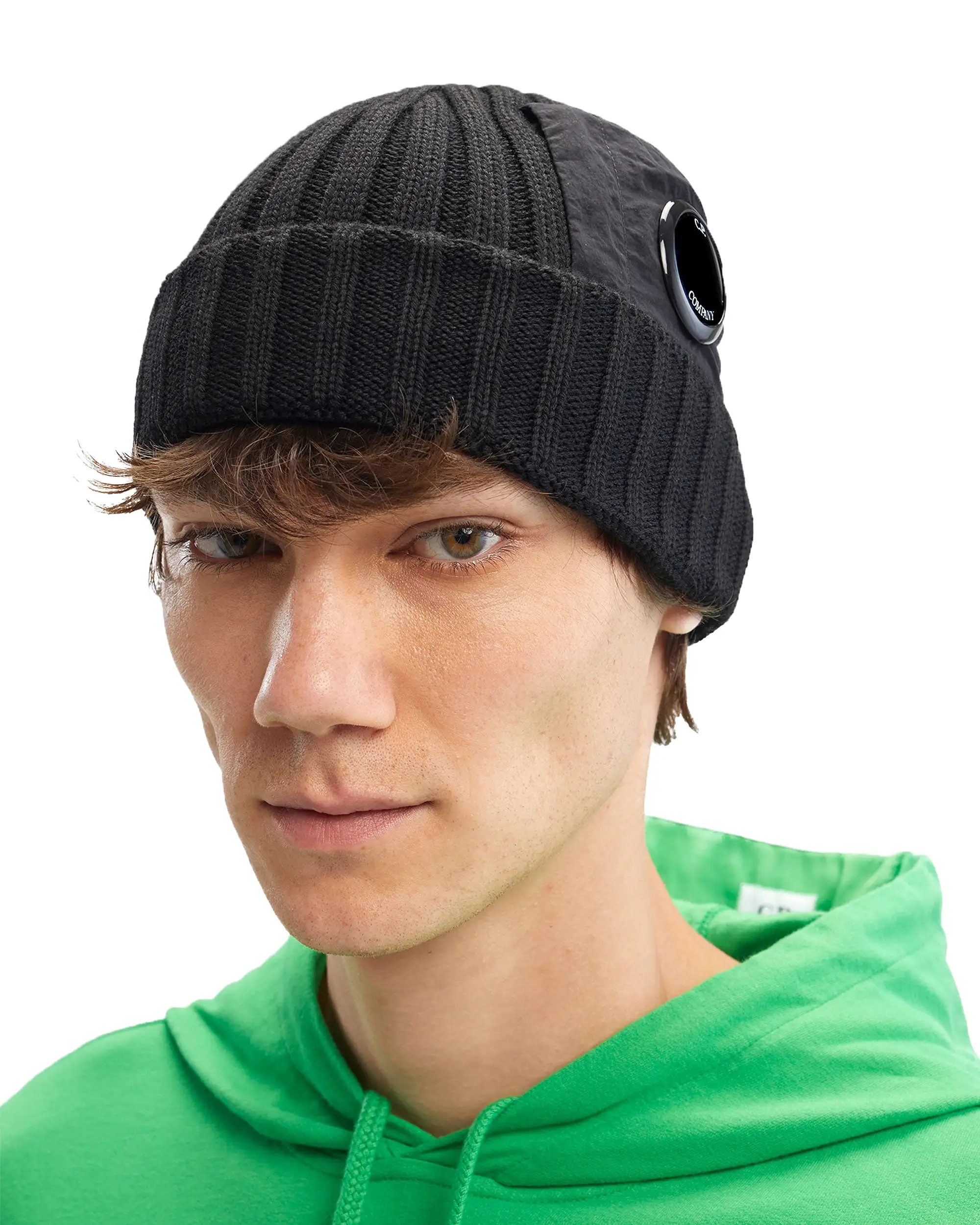 CP Company Extrafine Merino Wool Side Lens Beanie Nero