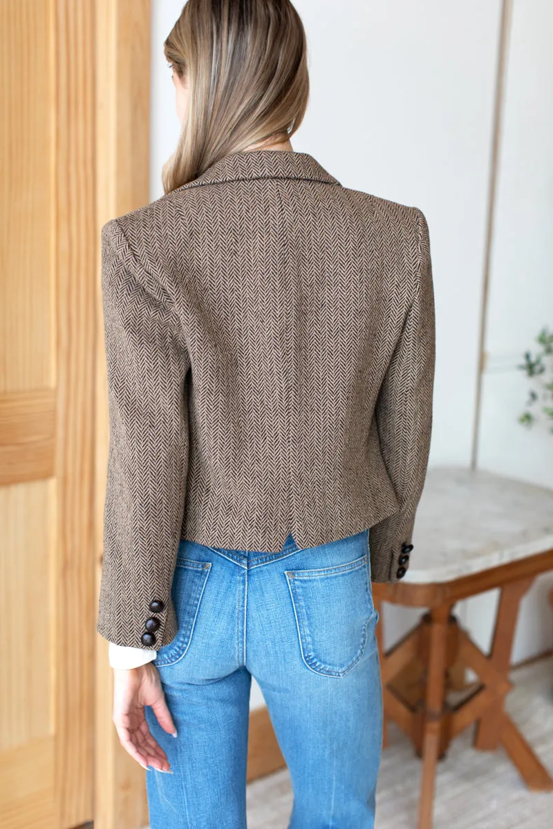 Cropped Blazer - Brown Herringbone