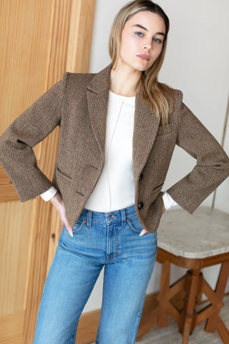 Cropped Blazer - Brown Herringbone