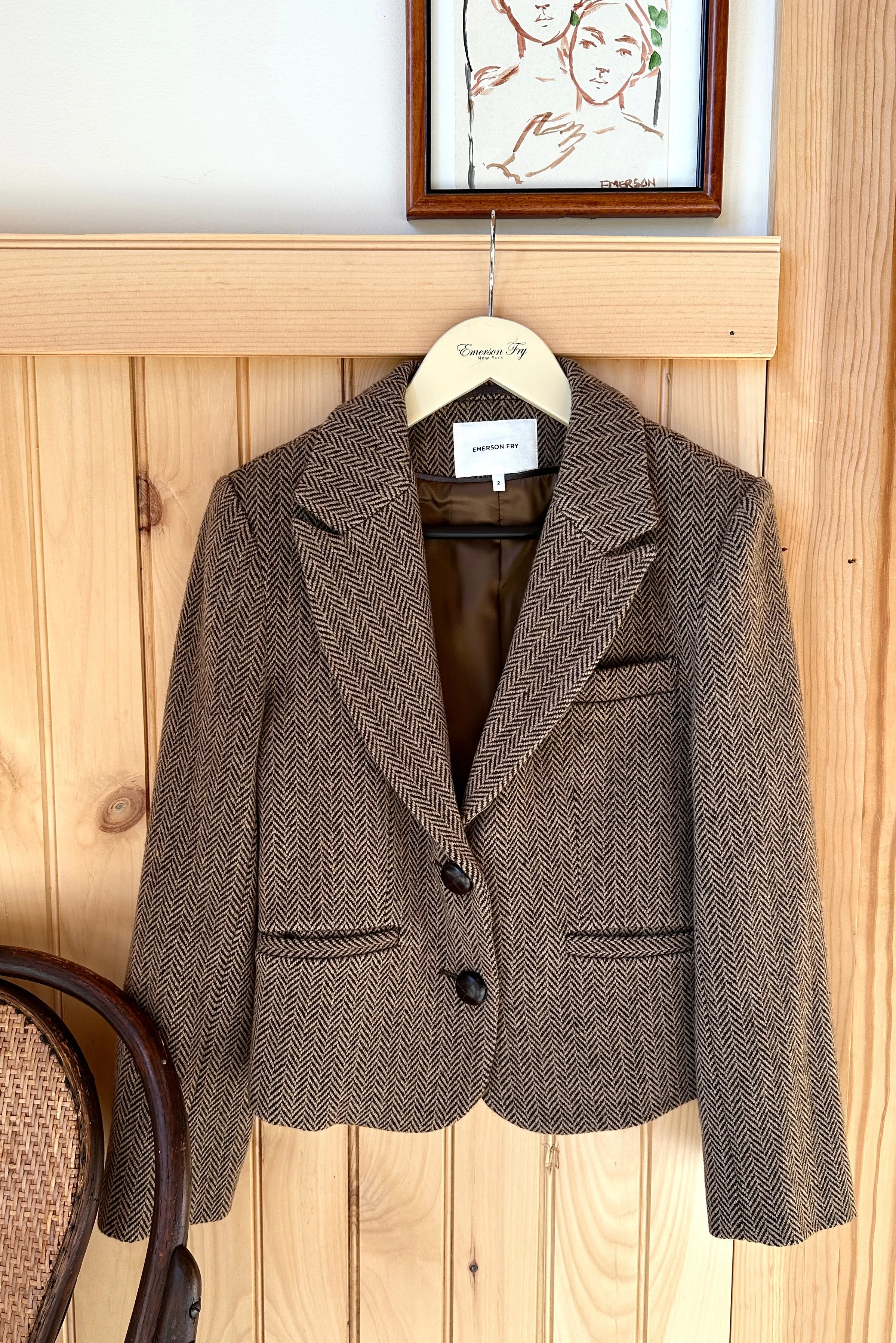 Cropped Blazer - Brown Herringbone