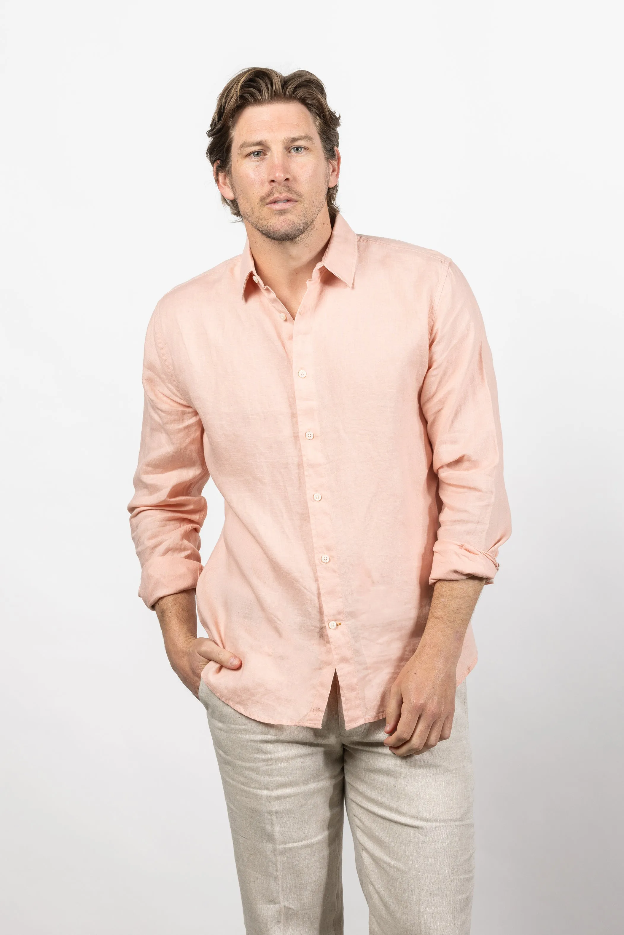 Cutler & Co - Blake Linen Shirt - Soft Pink or Blue