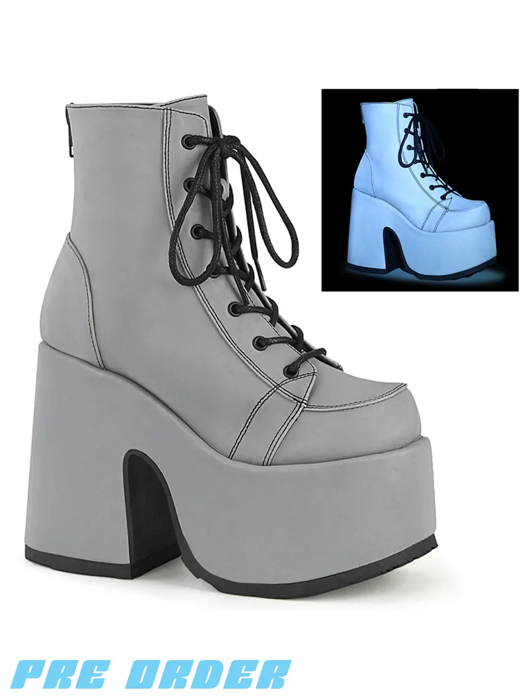 DEMONIA CAMEL-203 BOOTS - GREY REFLECTIVE  PRE ORDER 