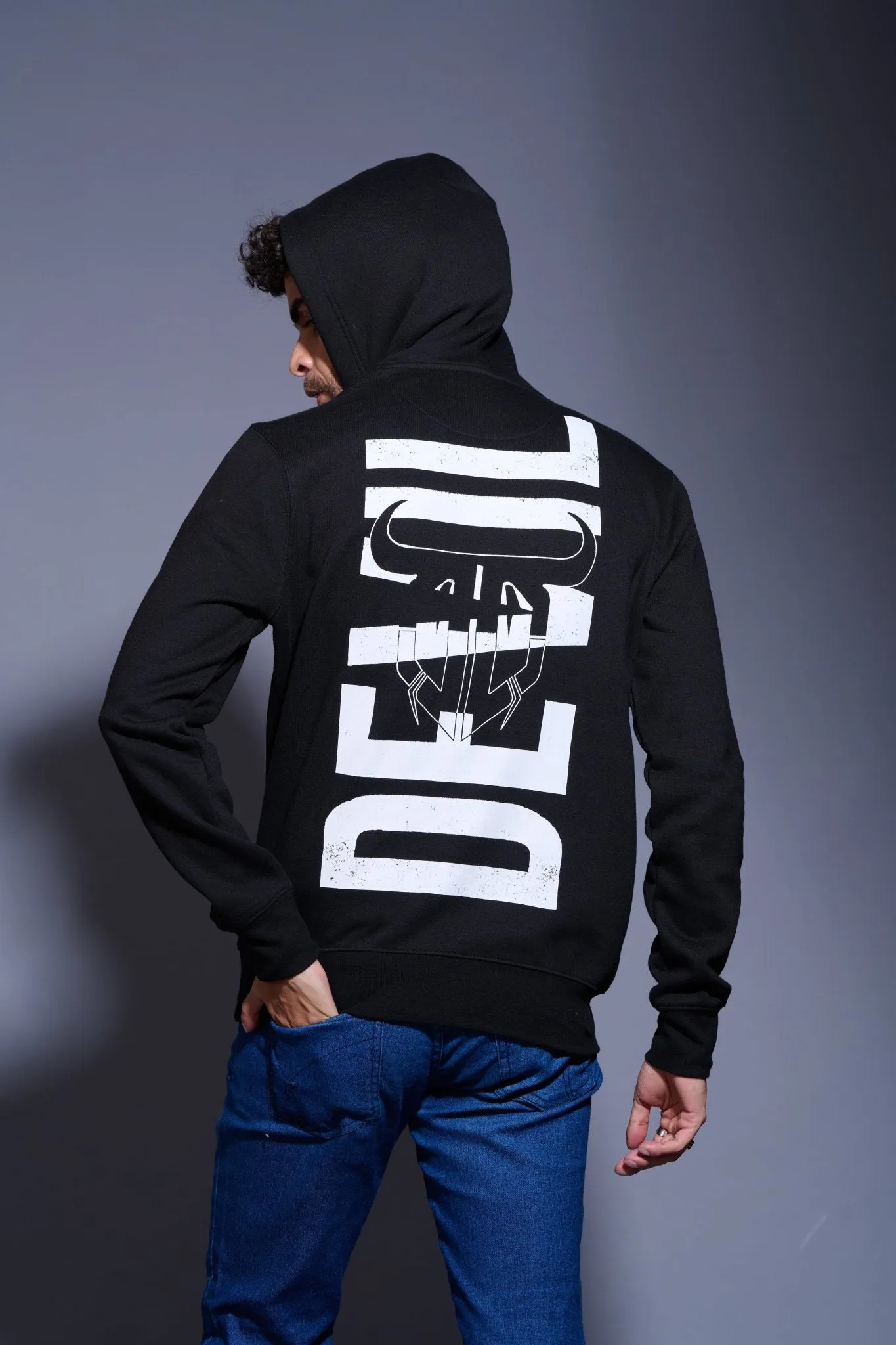 Devil Printed Black Hoodie for Men