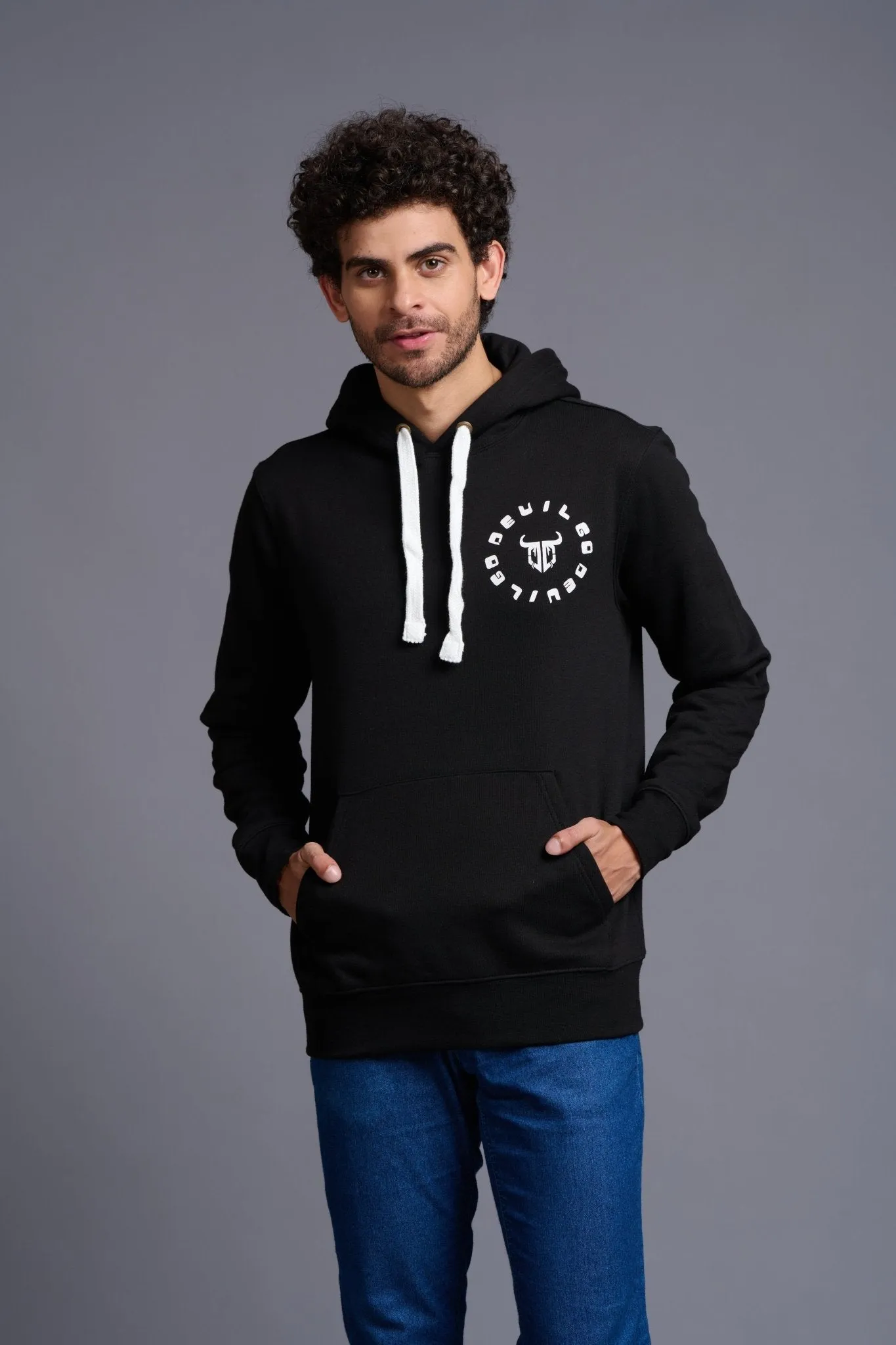 Devil Printed Black Hoodie for Men