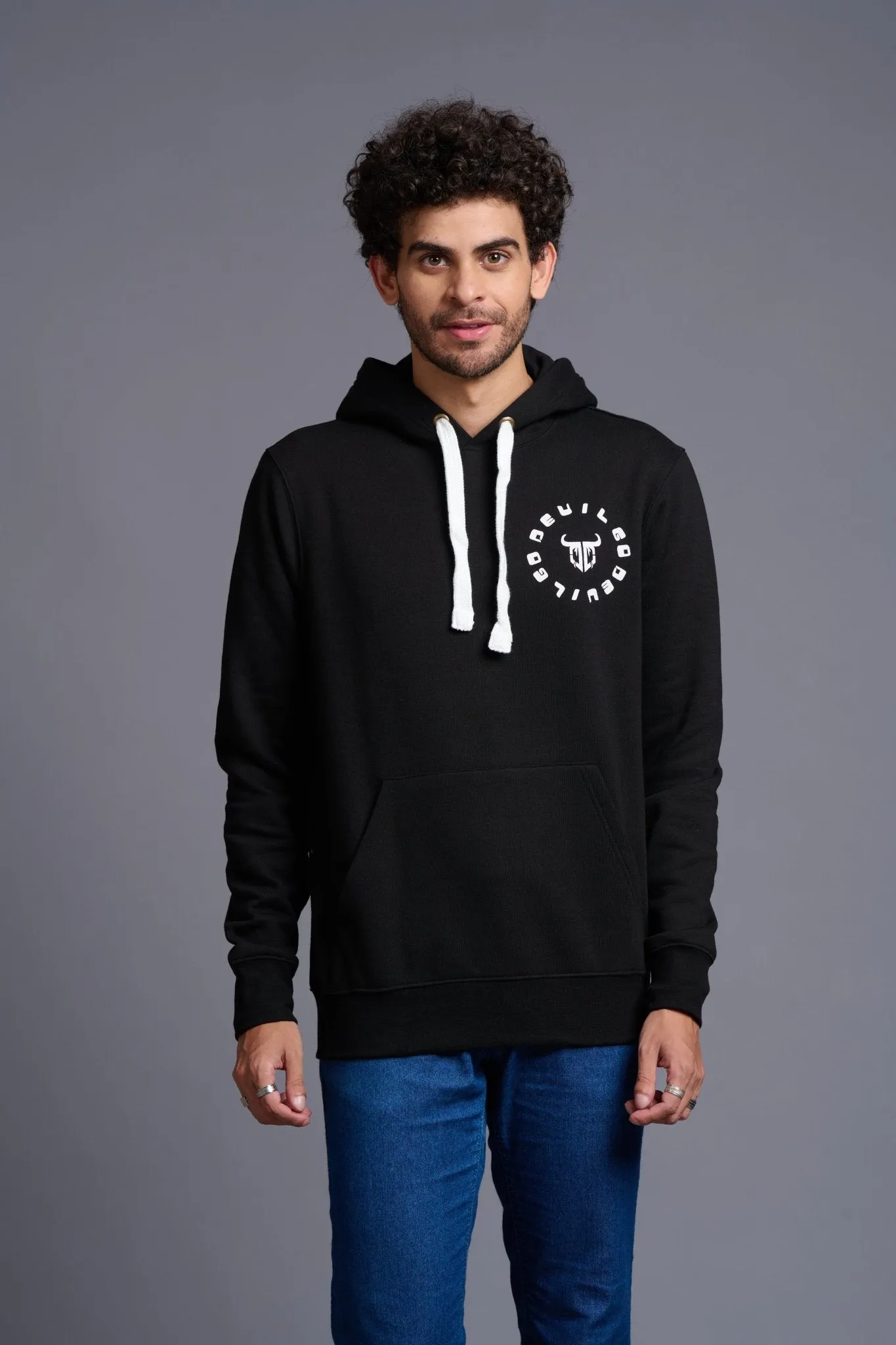 Devil Printed Black Hoodie for Men