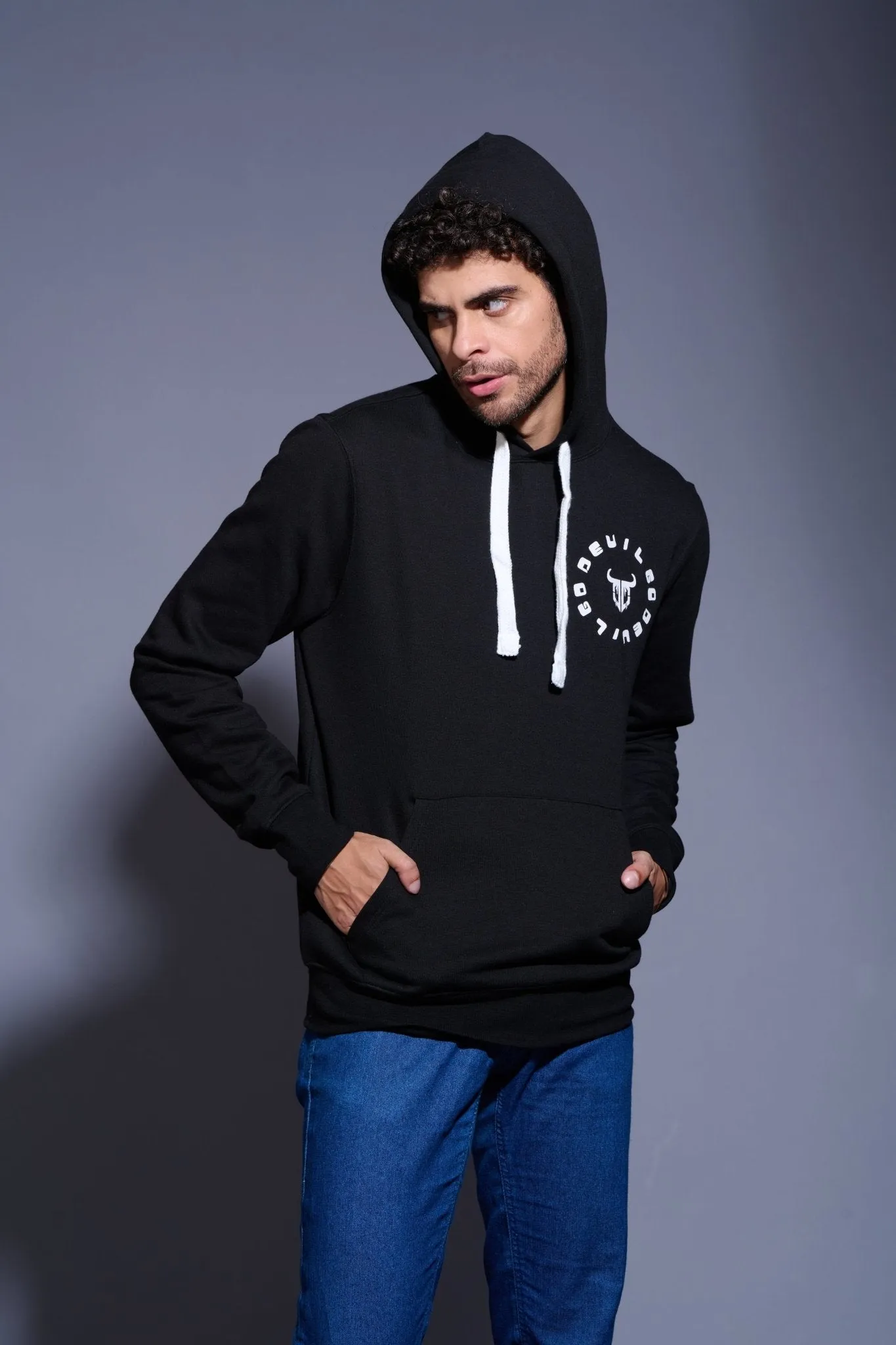 Devil Printed Black Hoodie for Men