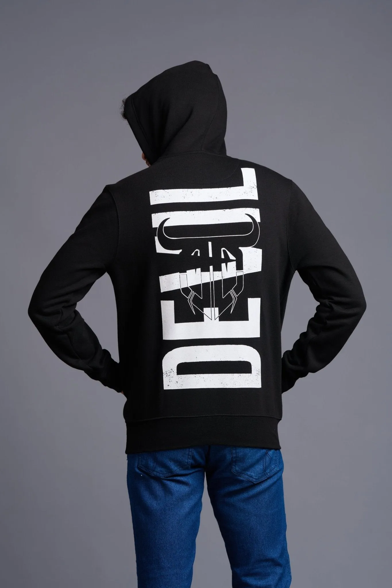 Devil Printed Black Hoodie for Men