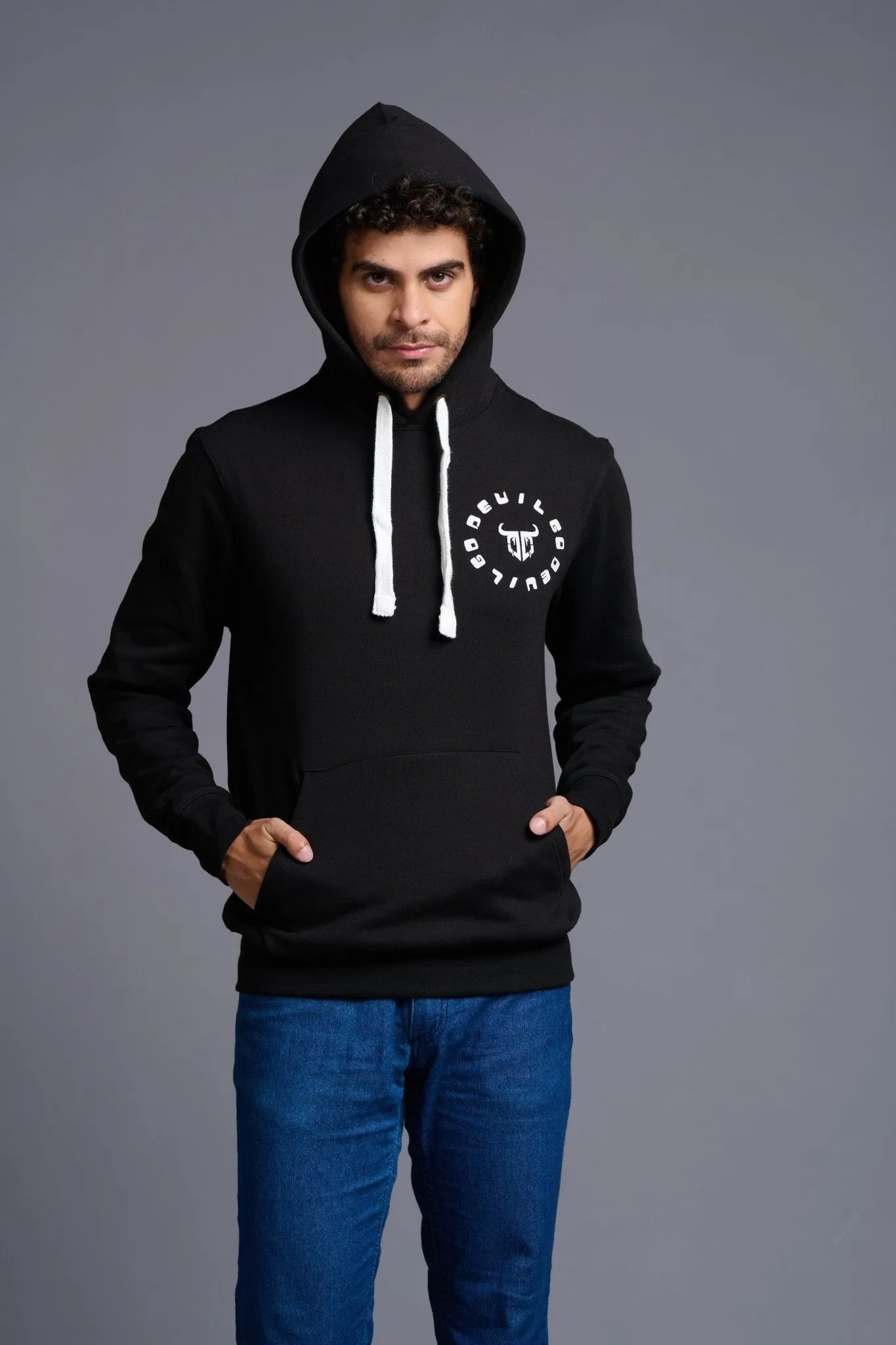 Devil Printed Black Hoodie for Men