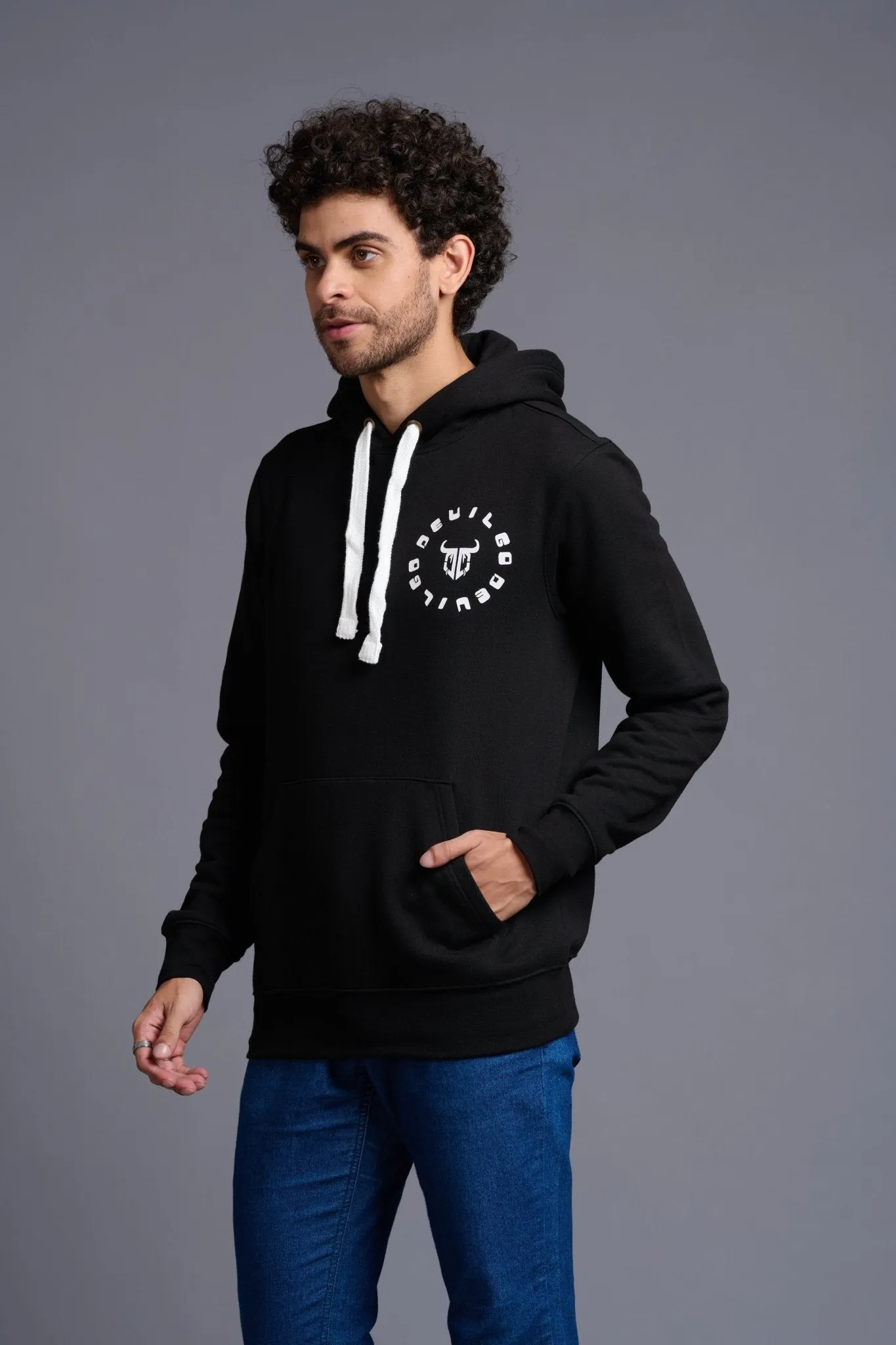 Devil Printed Black Hoodie for Men