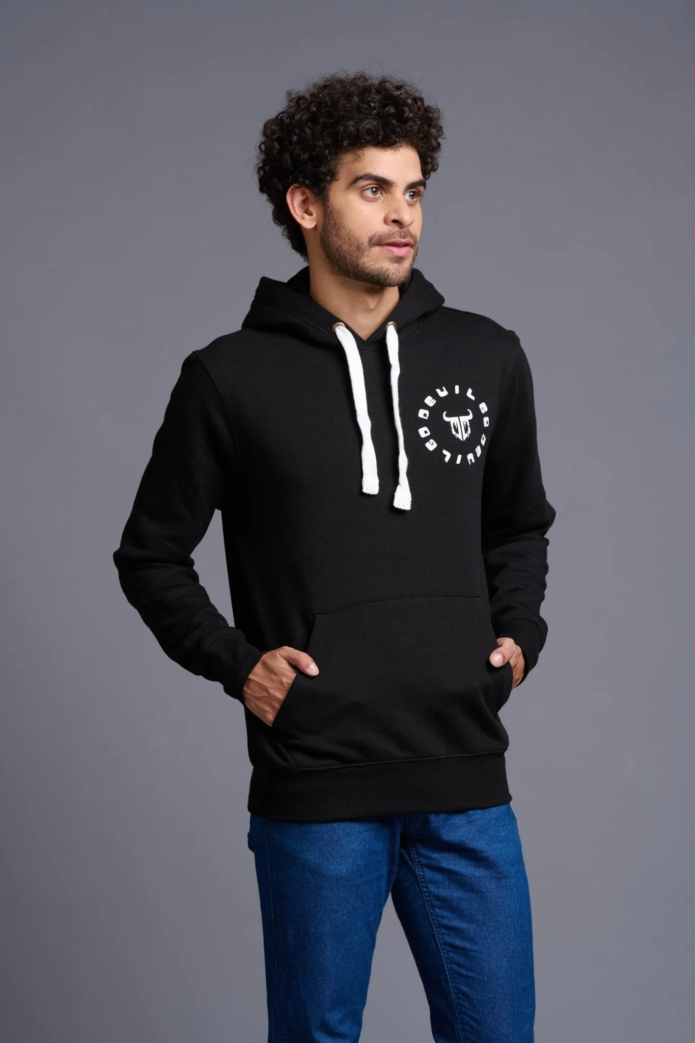 Devil Printed Black Hoodie for Men