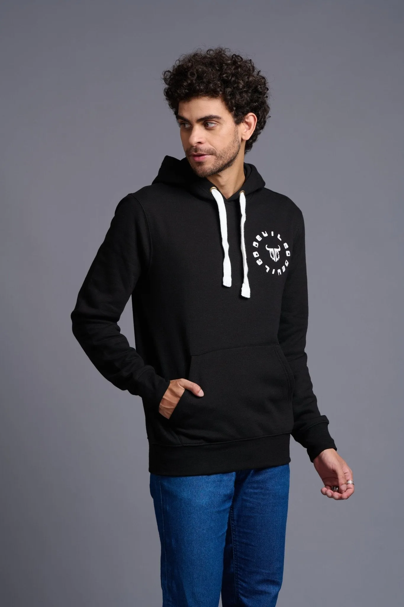 Devil Printed Black Hoodie for Men