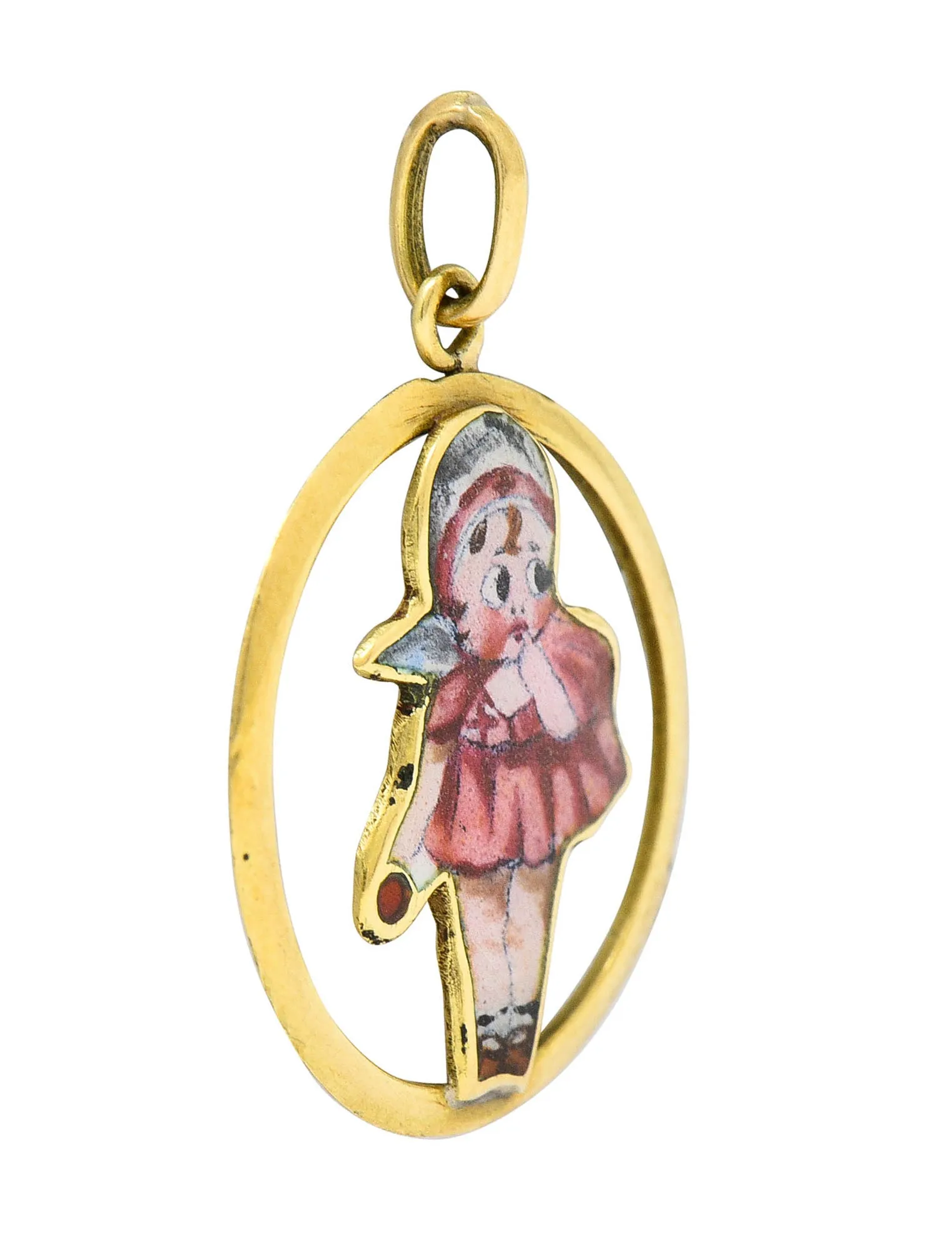 Early Retro Enamel 18 Karat Gold Baby Doll Charm