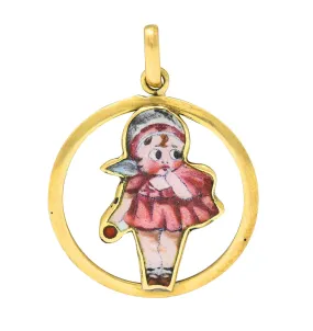 Early Retro Enamel 18 Karat Gold Baby Doll Charm