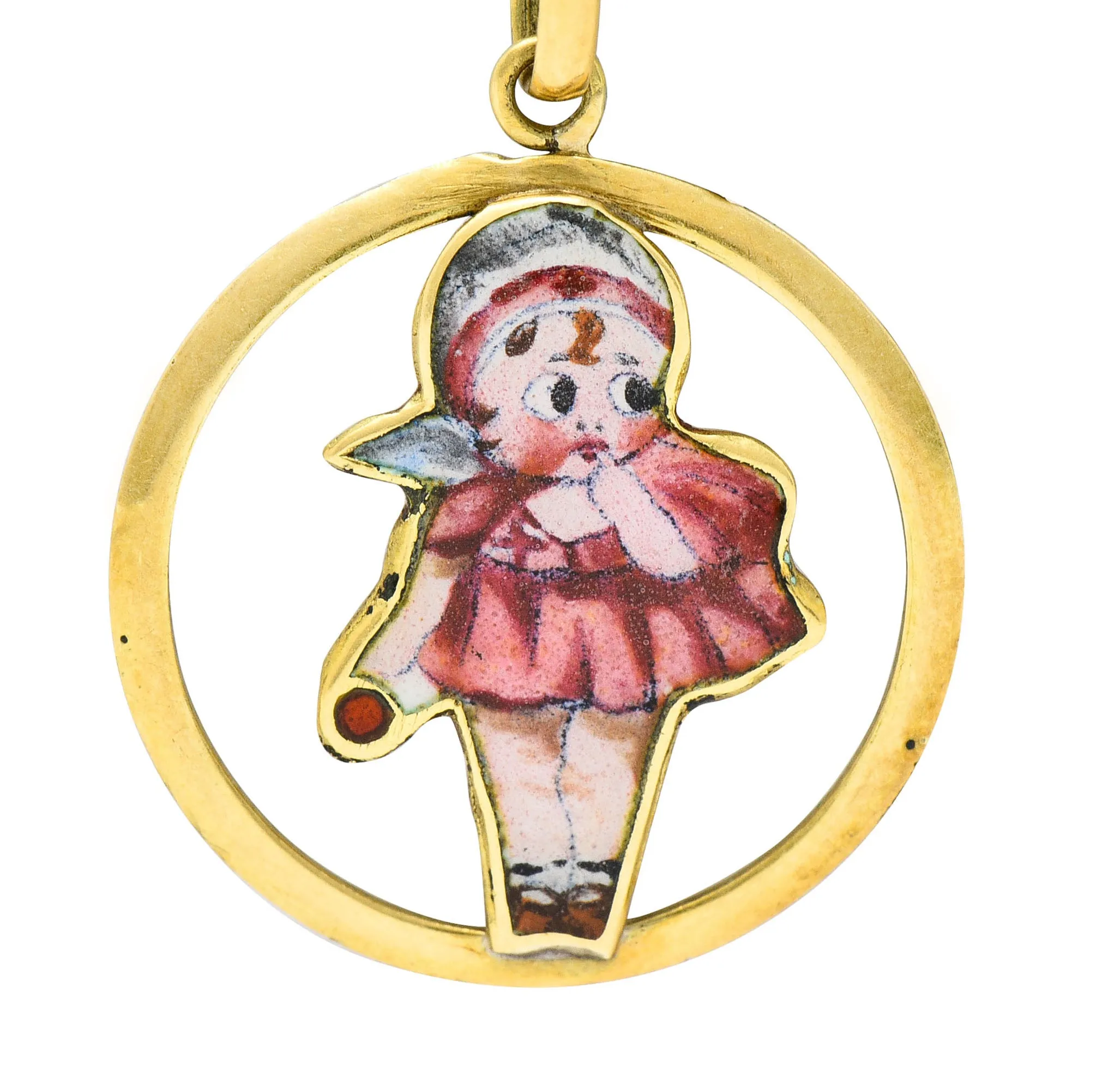 Early Retro Enamel 18 Karat Gold Baby Doll Charm