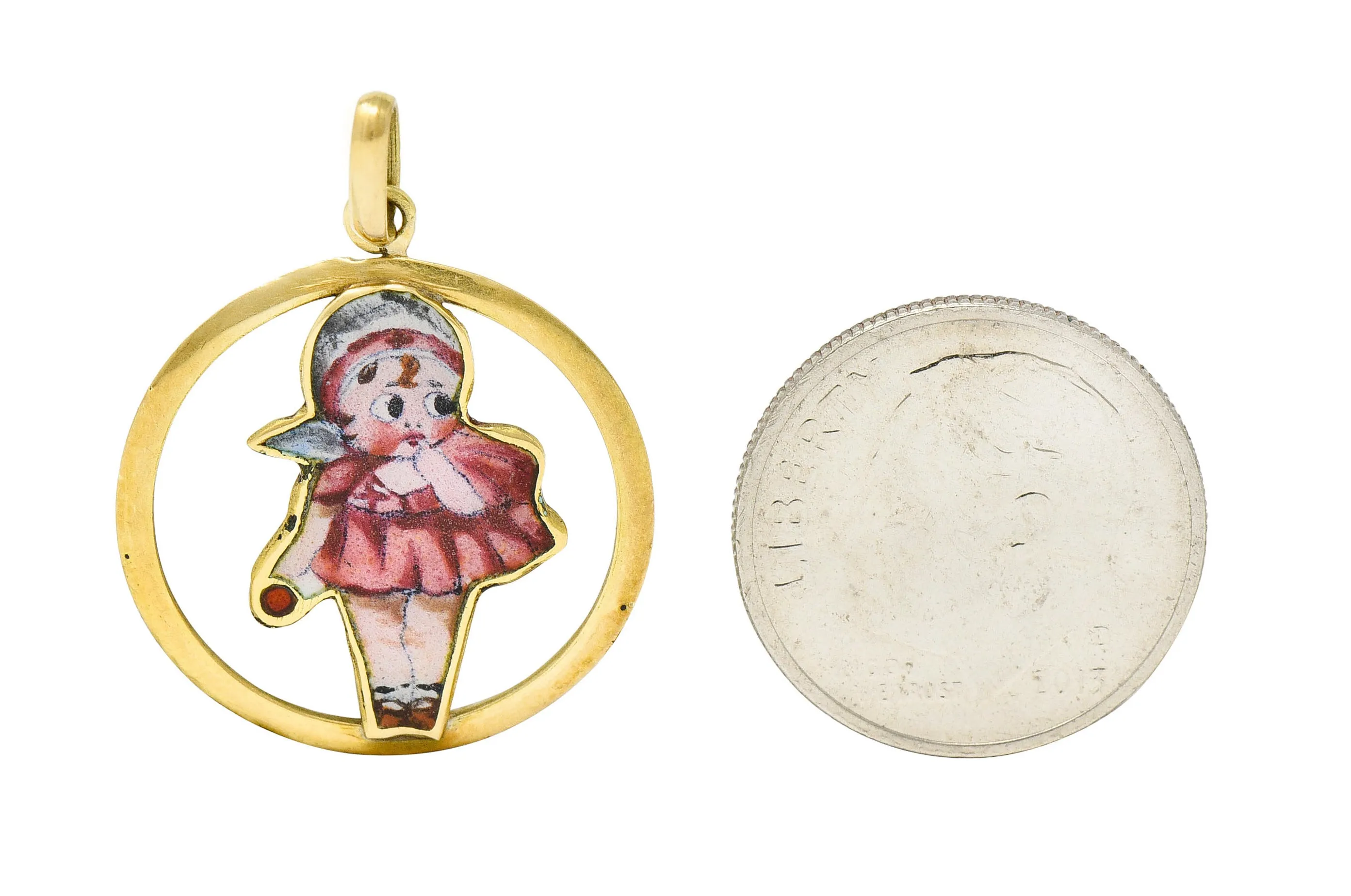 Early Retro Enamel 18 Karat Gold Baby Doll Charm