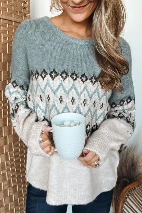 Easy To Believe Knit Sweater- Slate Blue & Cream