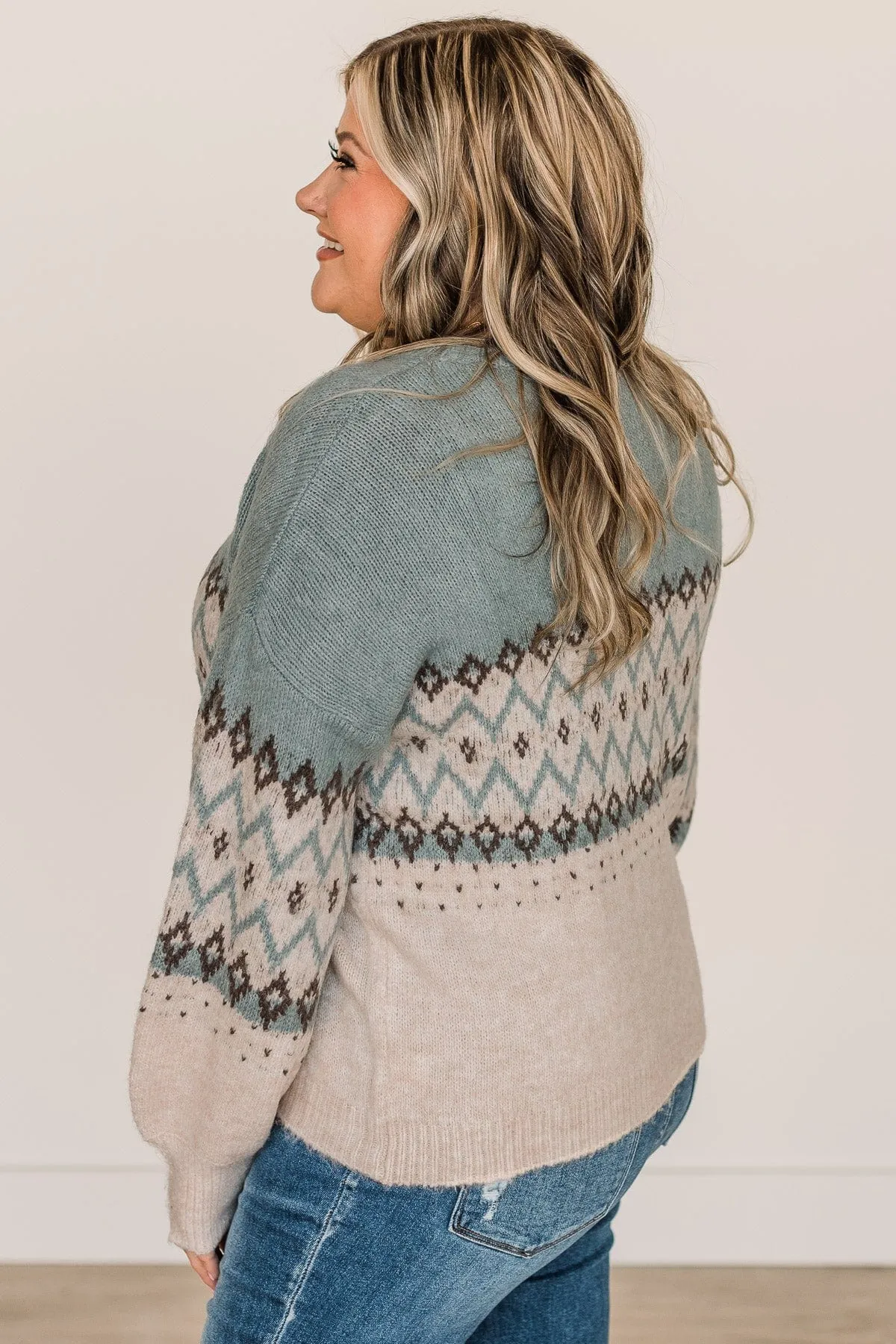 Easy To Believe Knit Sweater- Slate Blue & Cream