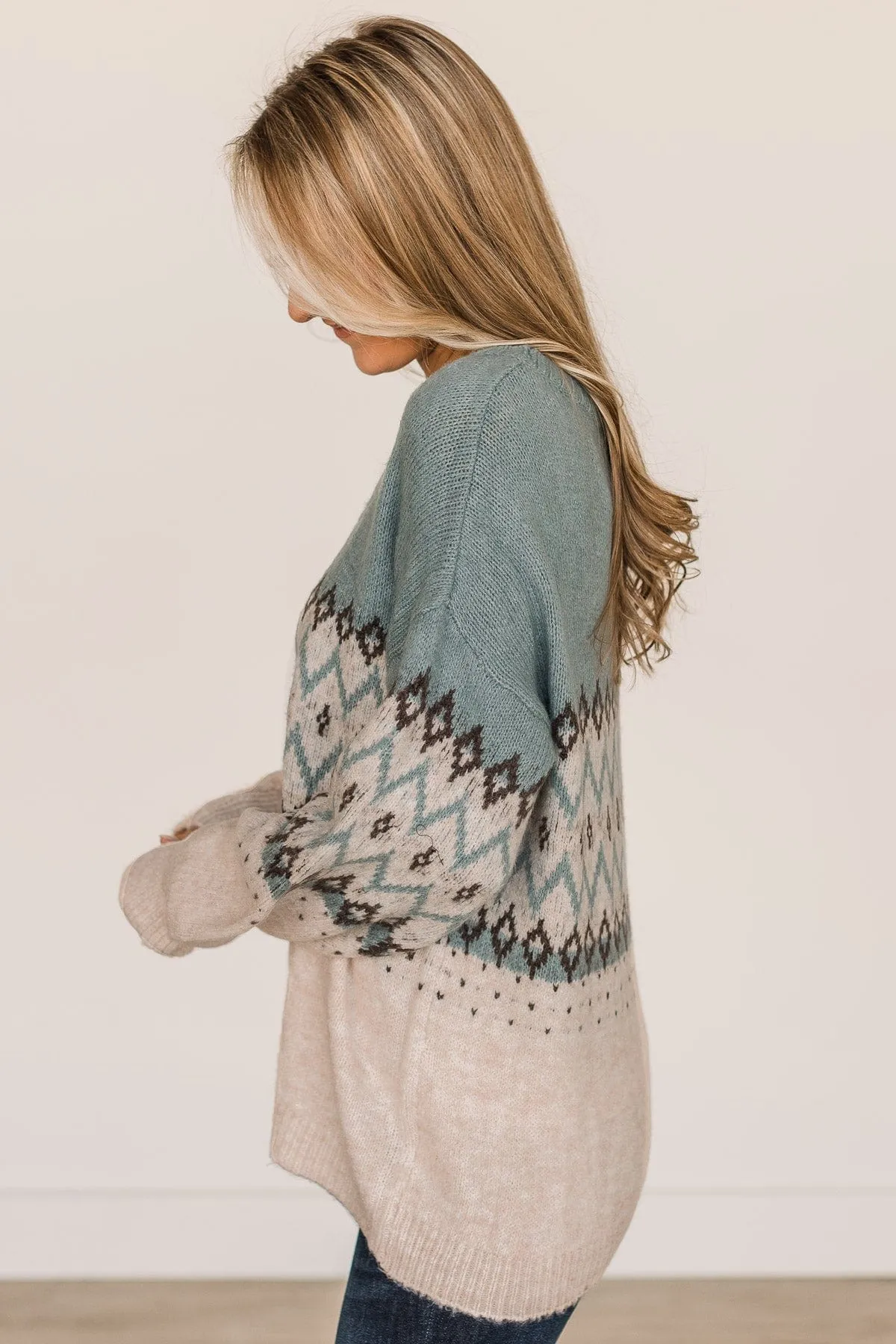 Easy To Believe Knit Sweater- Slate Blue & Cream