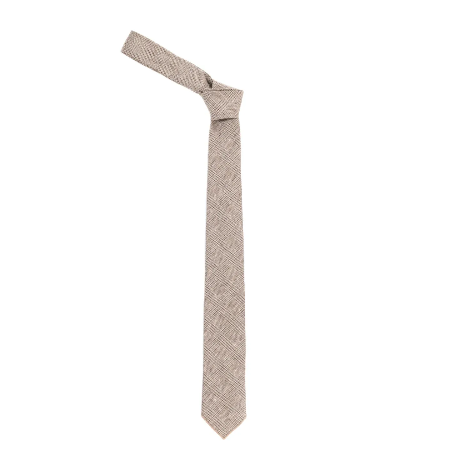 ENGINEERED GARMENTS NECK TIE BEIGE LINEN GLEN PLAID