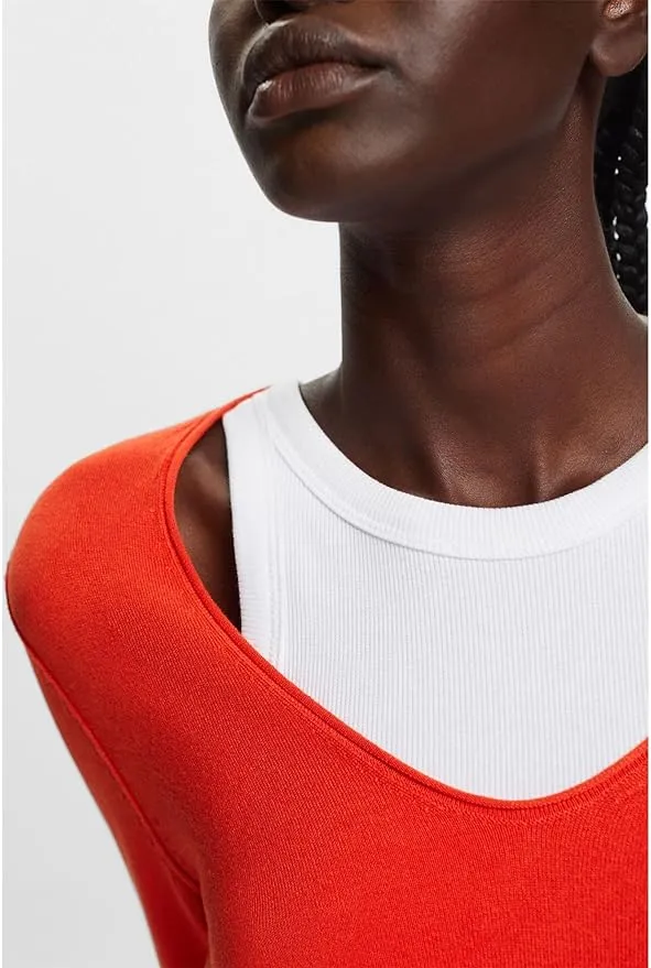 Esprit Fine Viscose V-Neck Soft Sweater In Bright Orange