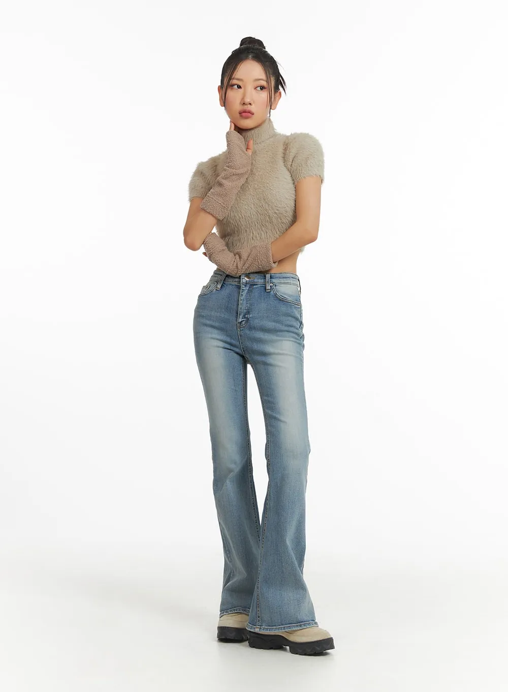 Fuzzy Turtleneck Short Sleeve Sweater CJ429