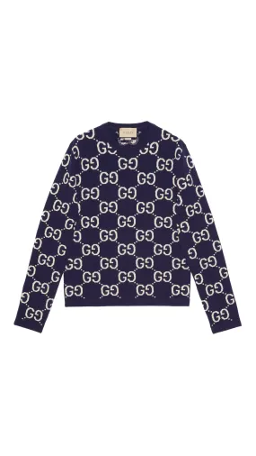 GG Wool Jacquard Sweater - Navy/Ivory