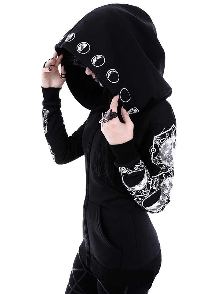 Gothic Punk Print Long Sleeve Hoodie