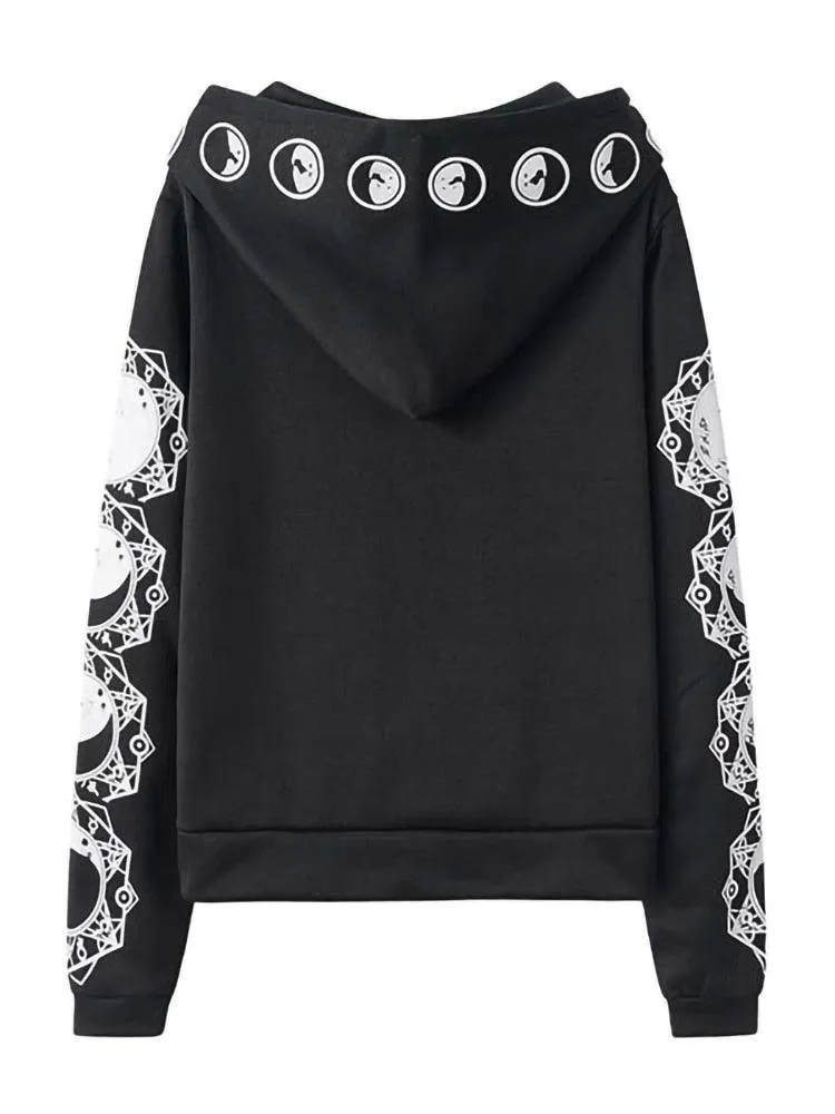 Gothic Punk Print Long Sleeve Hoodie