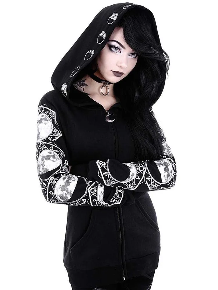 Gothic Punk Print Long Sleeve Hoodie