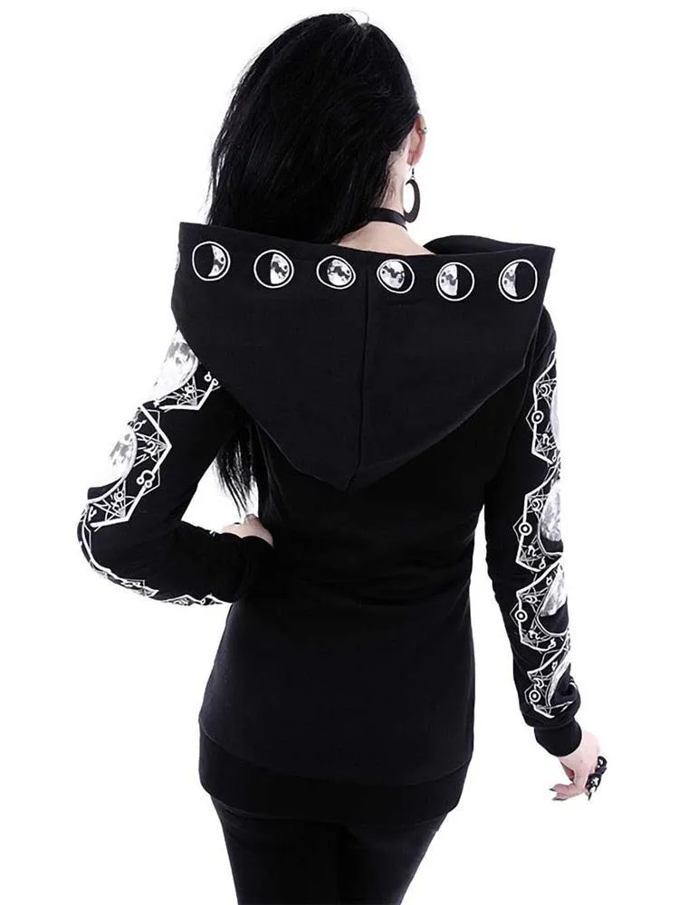 Gothic Punk Print Long Sleeve Hoodie