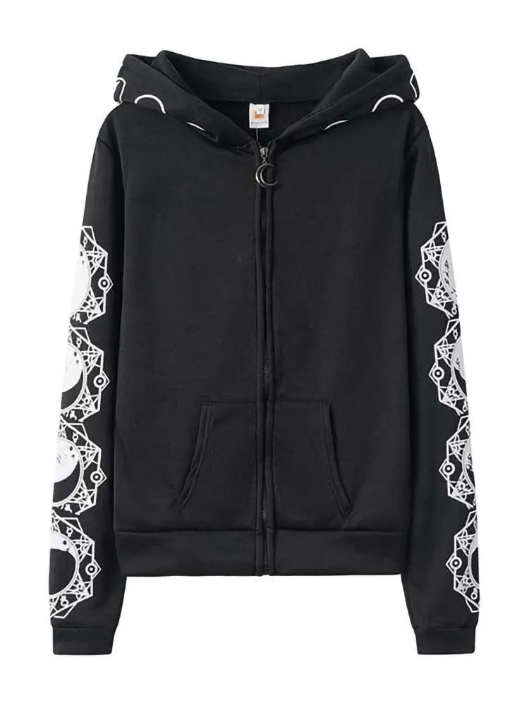 Gothic Punk Print Long Sleeve Hoodie