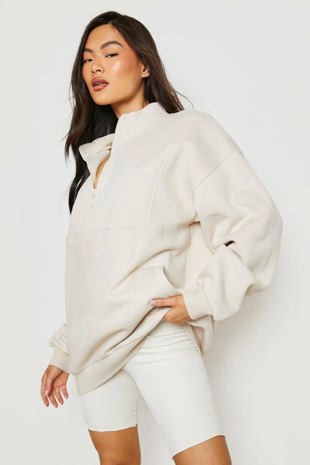 Half Zip Seam Detail Oversized Sweater