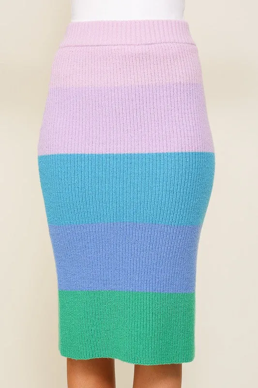 High-Waisted Midi Sweater Multicolor Skirt