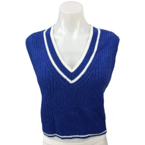 H&M Divided Blue Sleeveless Chunly Knit V-neck Crop Sweater Vest Tank Top Size M