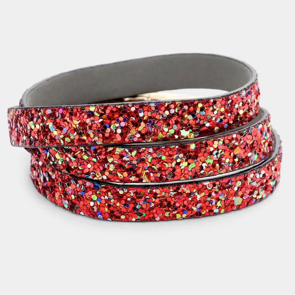 iLLASPARKZ Glitter Faux Leather Wrap Bracelet