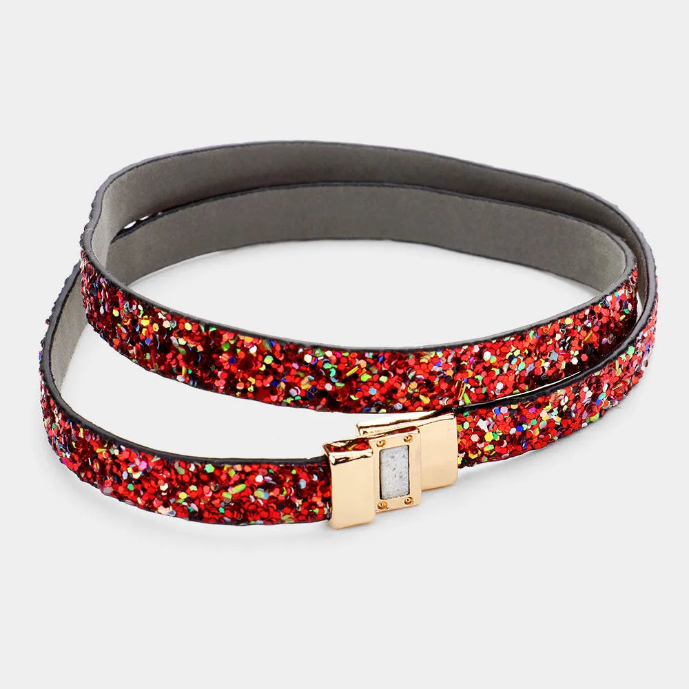 iLLASPARKZ Glitter Faux Leather Wrap Bracelet