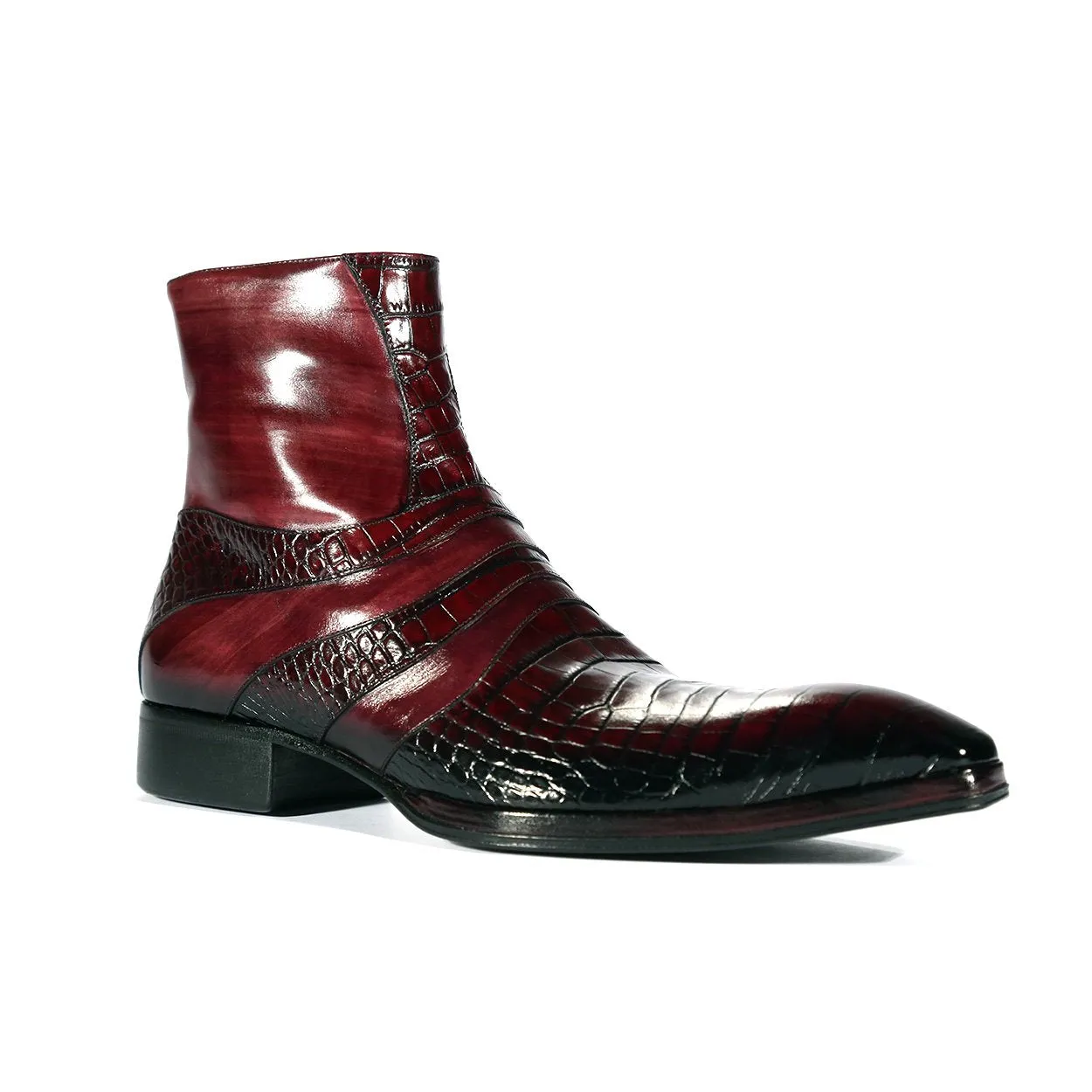 Jo Ghost 2727 BIS Men's Shoes Burgundy Crocodile Print / Buffalo Leather Ankle Boots (JG5302)