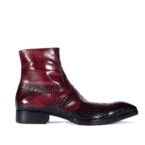 Jo Ghost 2727 BIS Men's Shoes Burgundy Crocodile Print / Buffalo Leather Ankle Boots (JG5302)