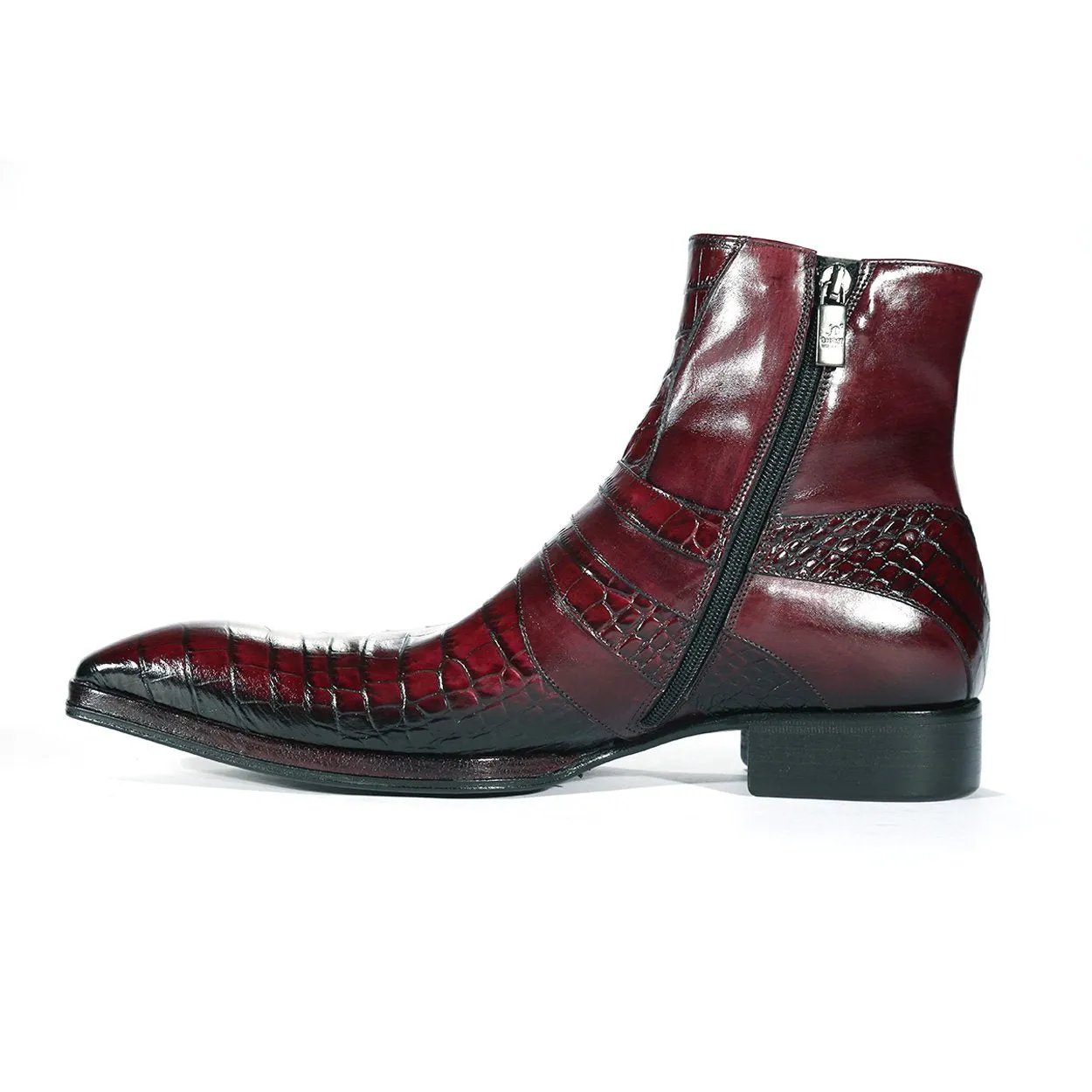 Jo Ghost 2727 BIS Men's Shoes Burgundy Crocodile Print / Buffalo Leather Ankle Boots (JG5302)