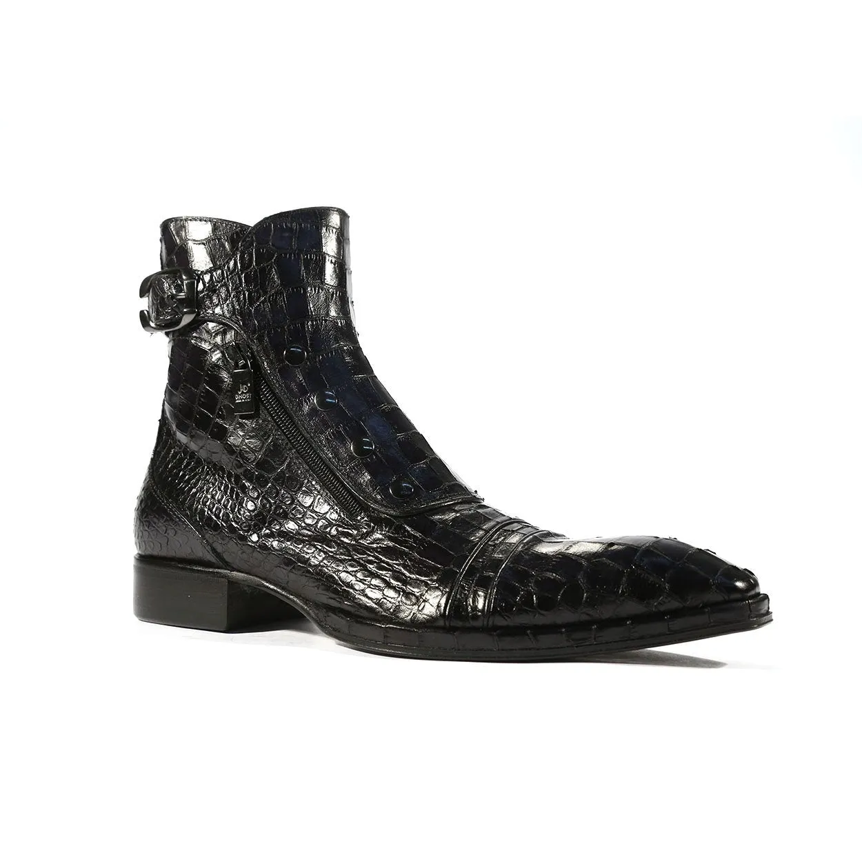 Jo Ghost 3206 Men's Shoes Black Crocodile Print / Calf-Skin Leather Boots(JG5250)