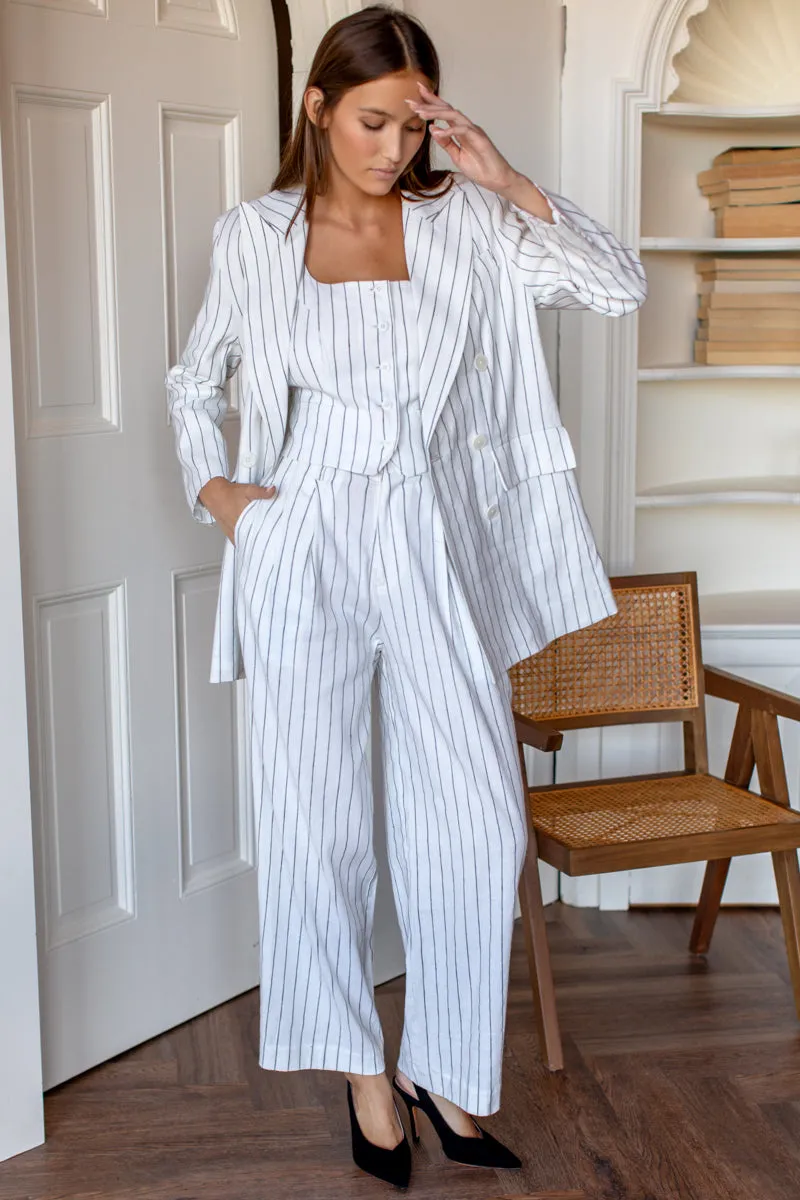 Julius Blazer - Ivory Charcoal Pinstripe