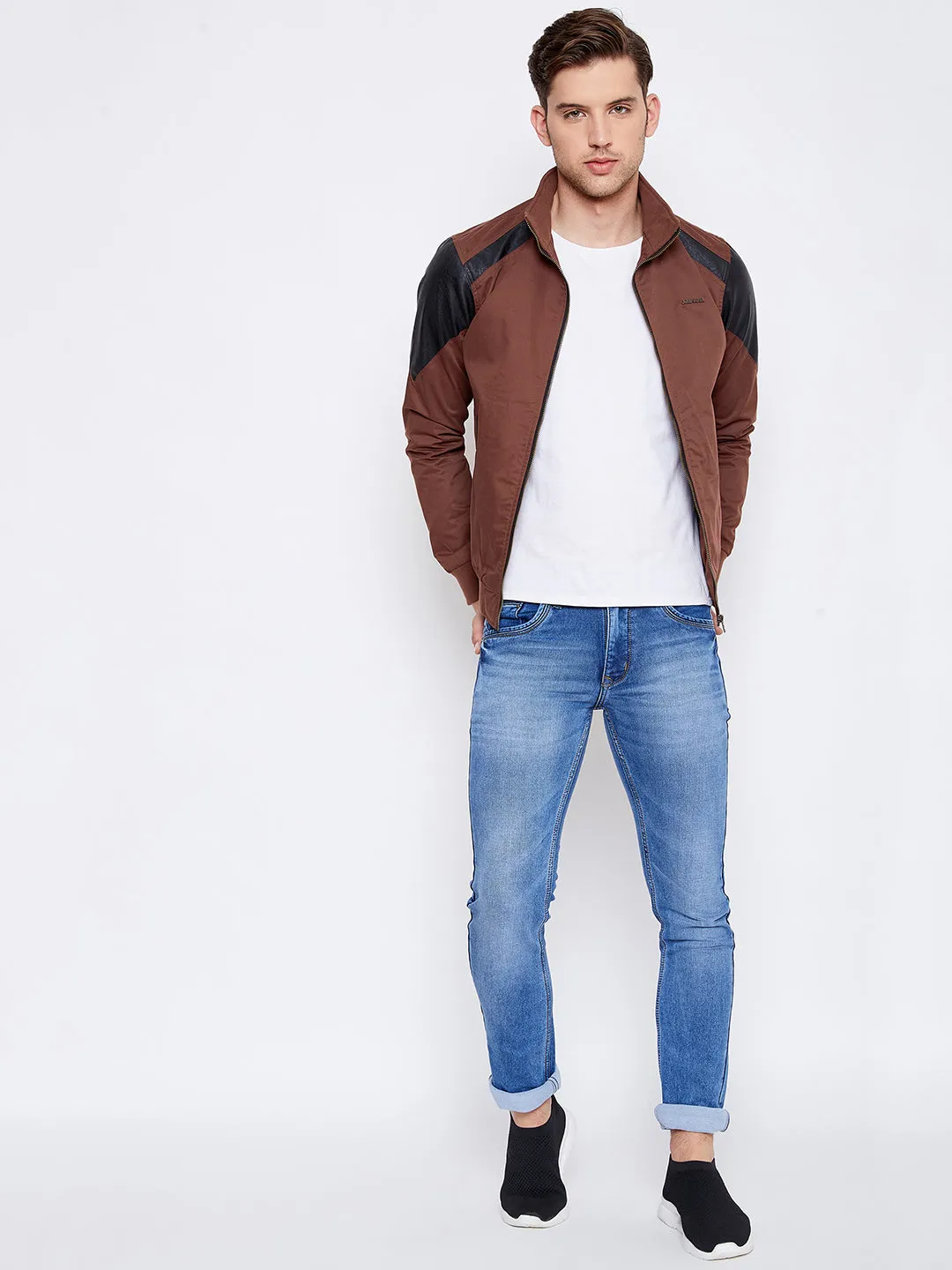 JUMP USA Men Brown Solid Casual Bomber Jacket