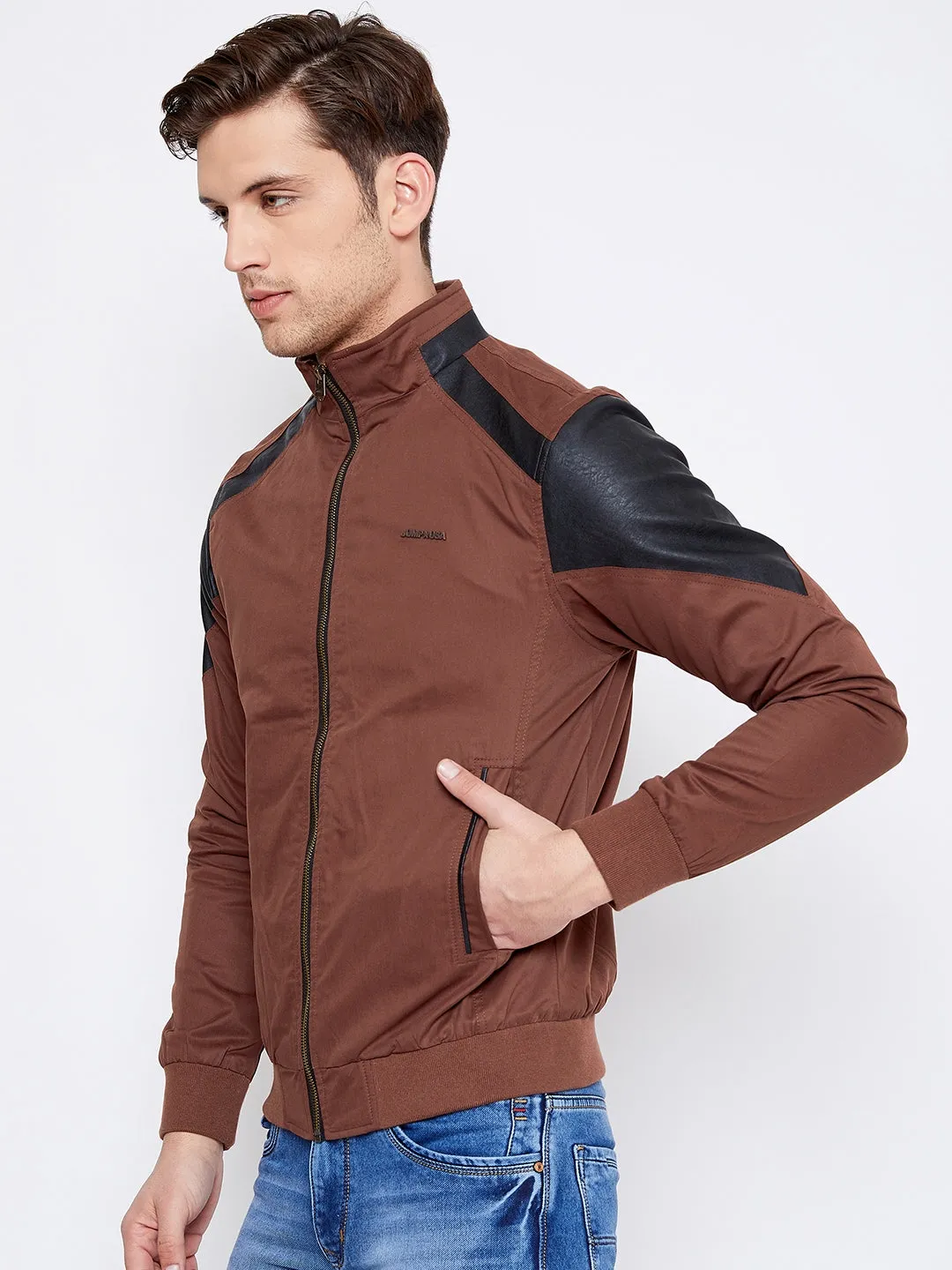 JUMP USA Men Brown Solid Casual Bomber Jacket