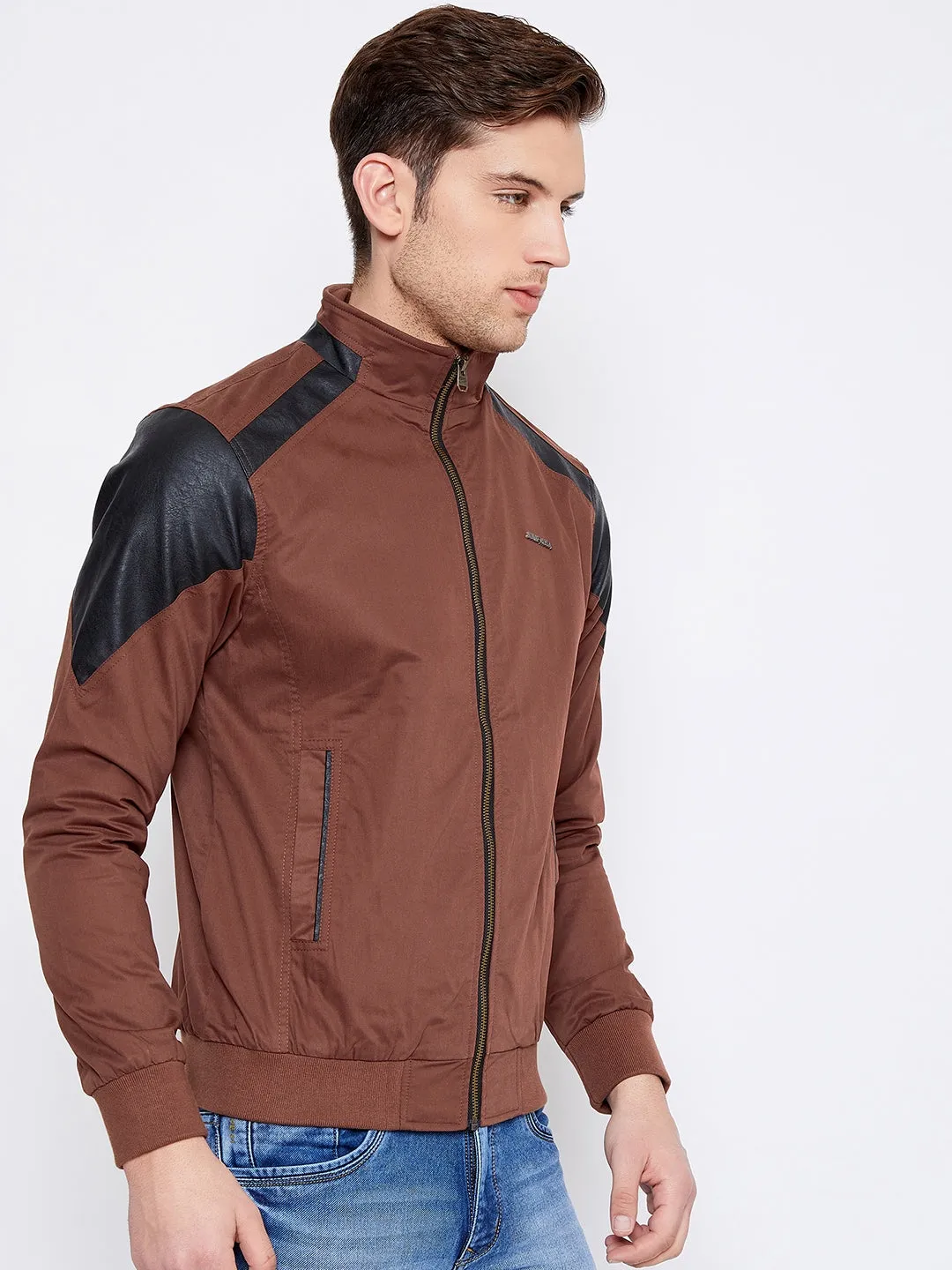 JUMP USA Men Brown Solid Casual Bomber Jacket