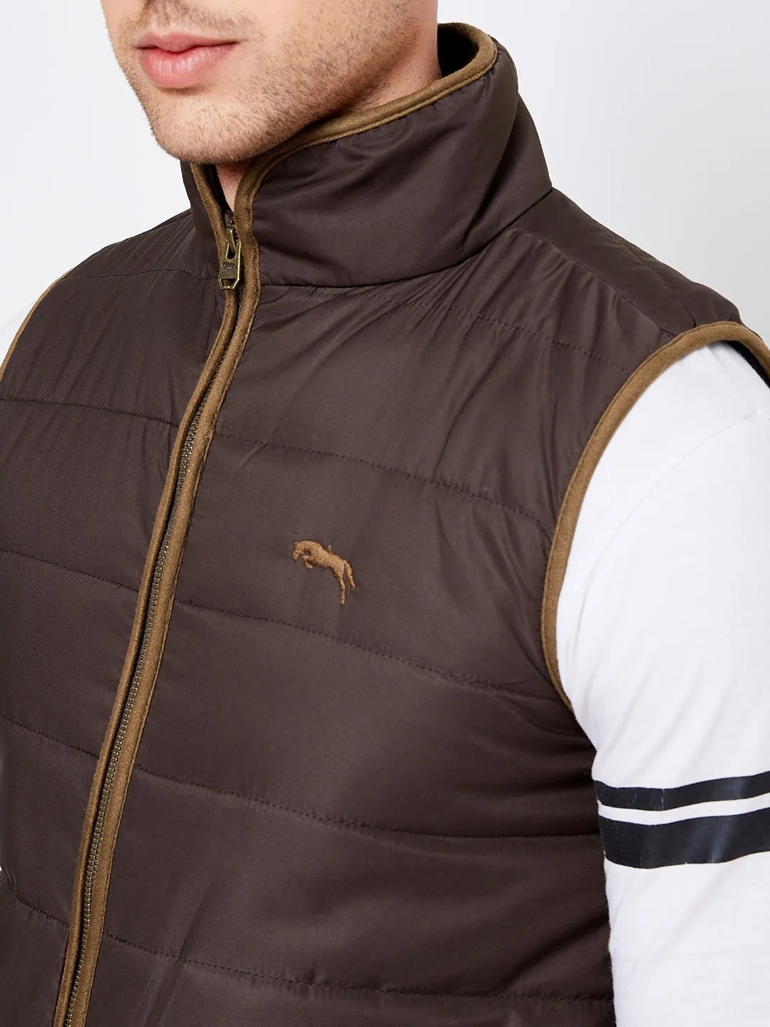 JUMP USA Men Coffee Brown Sleeveless Padded Jacket