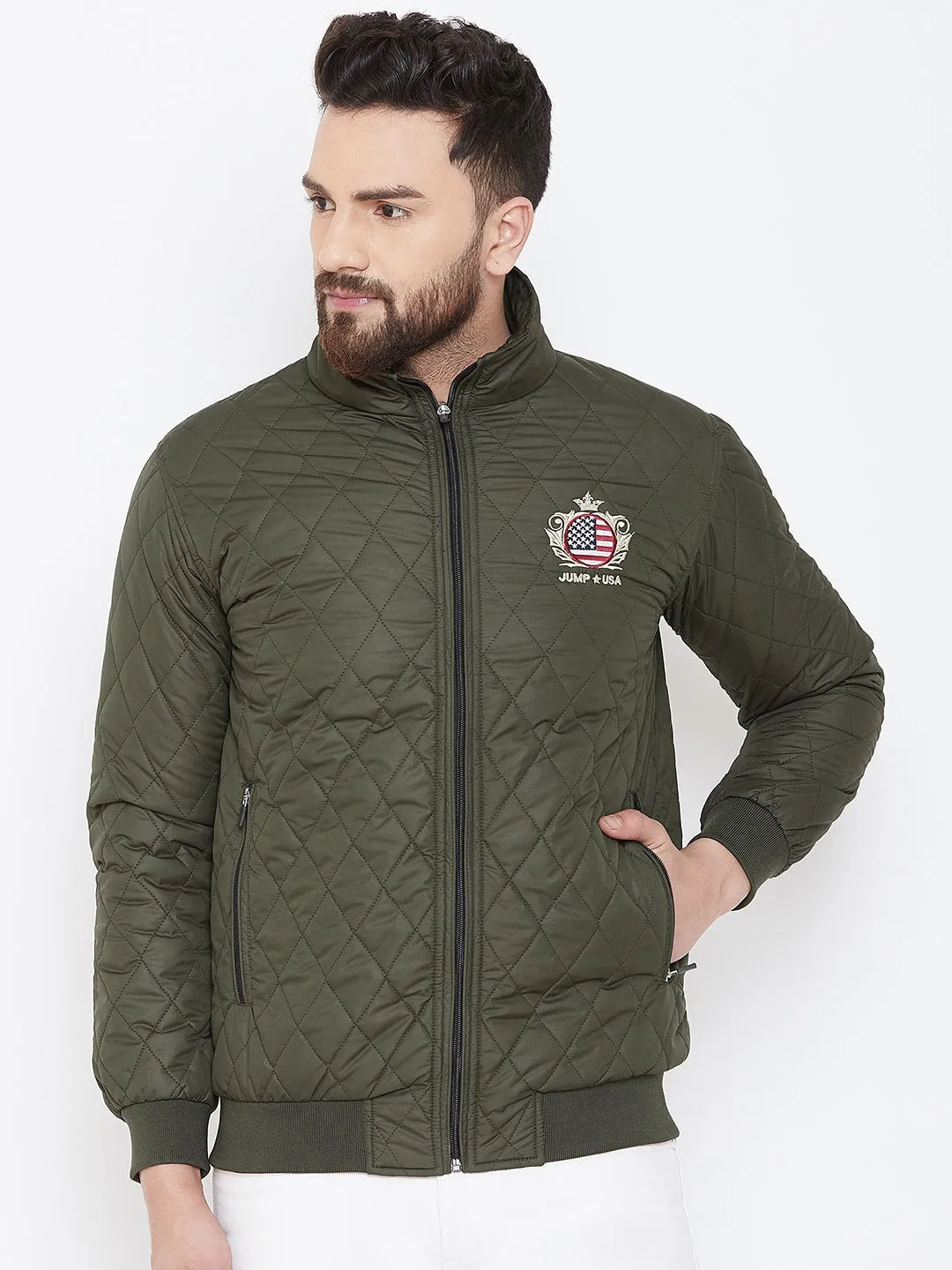 JUMP USA Men Green Design Casual Quilted Jacket