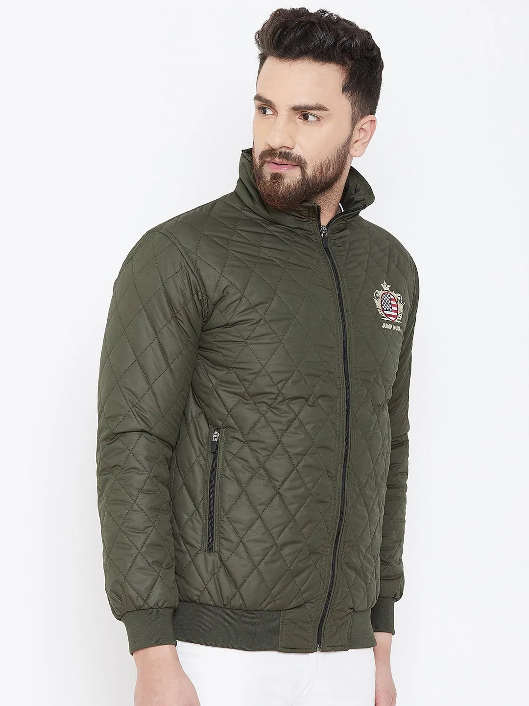 JUMP USA Men Green Design Casual Quilted Jacket