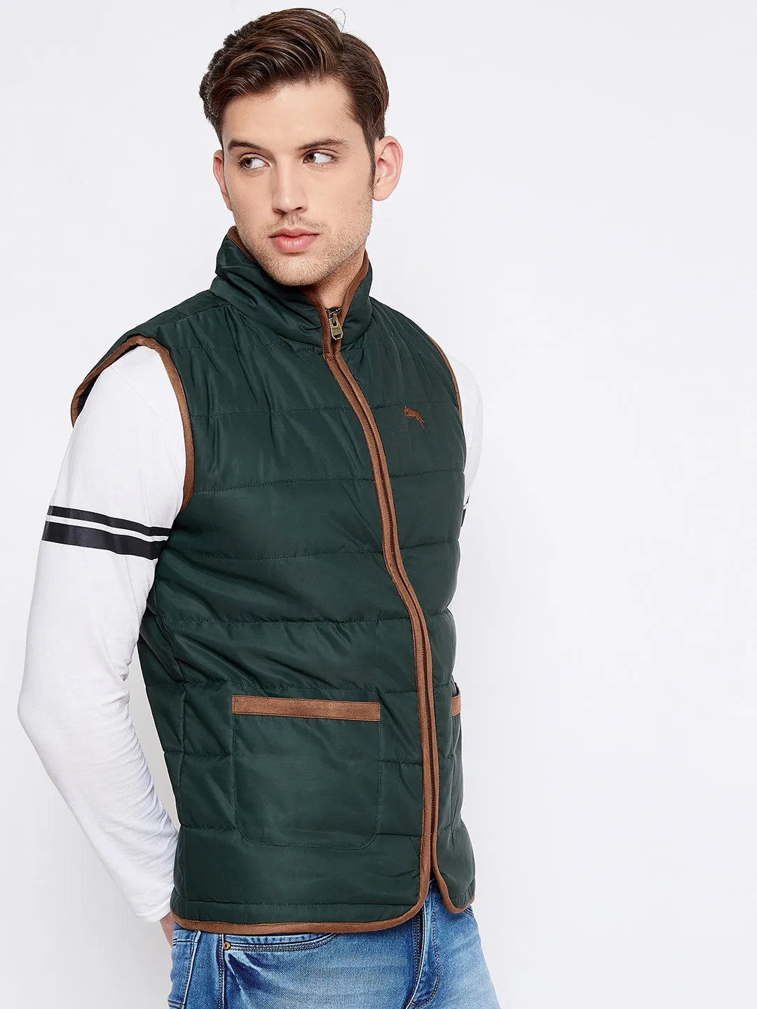 JUMP USA Men Green Sleeveless Padded Jacket