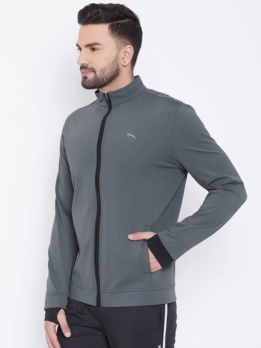 JUMP USA Men Grey Solid Active Wear Sporty Jacket