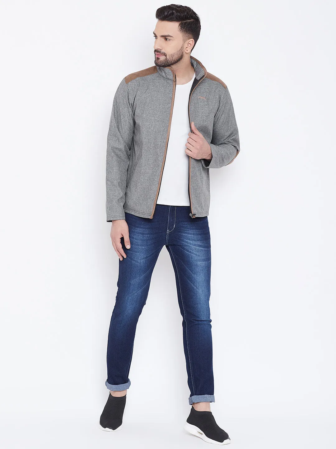 JUMP USA Men Grey Solid Bomber Jacket